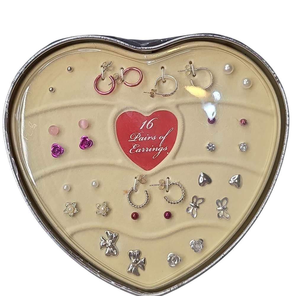 Chic Silver and Pink Earring Collection In Tin